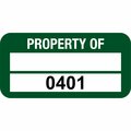 Lustre-Cal VOID Label PROPERTY OF Green 1.50in x 0.75in  1 Blank Pad & Serialized 0401-0500, 100PK 253774Vo2G0401